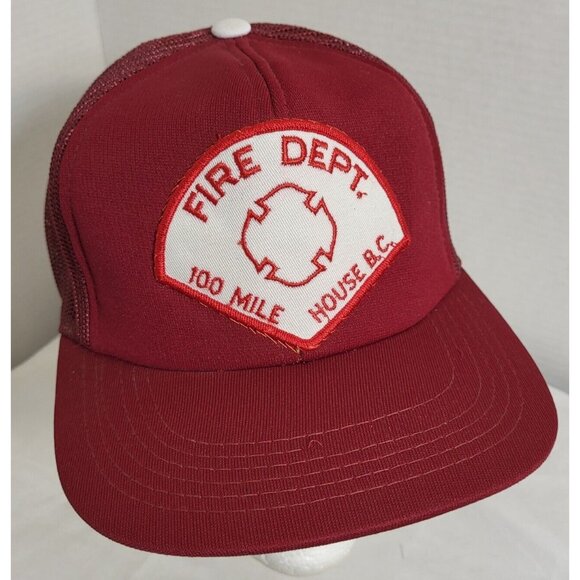 100 Mile House BC Fire Department Hat Snapback Vintage 70s 80s Cap Trucker - Picture 1 of 12